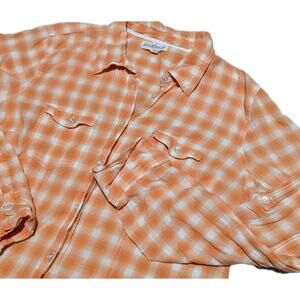 Aeropostale Women's X Large XL Orange Plaid Cowgirl Button Up Top Shirt